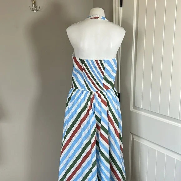 Anthropologie Maeve Halter Midi Sundress Blue White Red Green Sz M NEW - Picture 10 of 16